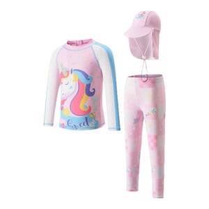 
Amber children's swimsuit girl middle-aged big boy princess cute unicorn long sleeve trousers sun protection three-piece set