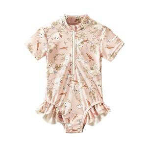 
European pregnancy girls' swimsuit new summer baby short-sleeved swimsuit girl's quick-drying sun protection one-piece swimsuit for hot spring bathing