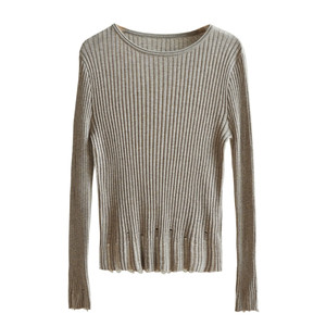 
Containing sheep wool, women's soft round neck pullover sweater, tassel hem, slim long-sleeved sweater, spring k