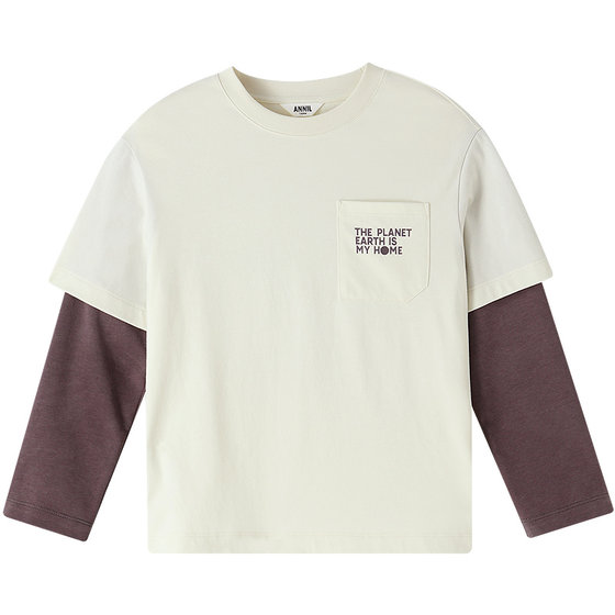 
[Same style in shopping malls] Annai children's clothing boys' round neck long-sleeved T-shirt 2026 spring new style stretch AB611023