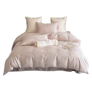 
French pink princess style 100S cotton long-staple cotton four-piece rose embroidered quilt cover pure cotton bedding
