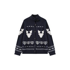 
Basic House/Baijiahao retro jacquard stand collar knitted cardigan women's autumn and winter loose lazy sweater jacket