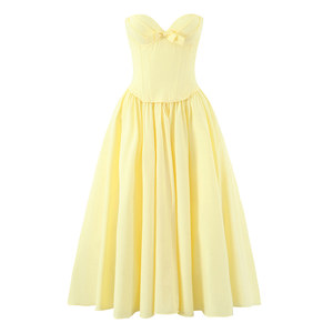 
Celebrity daughter Celebrity V-neck tube top fishbone waist dress dress high waist long skirt big skirt puff skirt summer