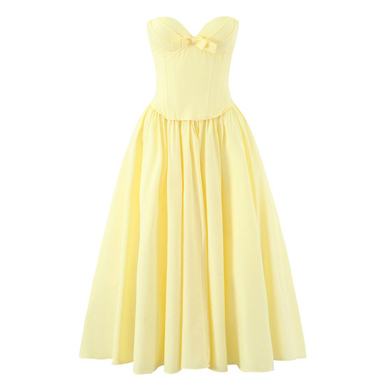 
Celebrity daughter Celebrity V-neck tube top fishbone waist dress dress high waist long skirt big skirt puff skirt summer