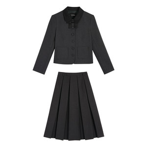 pusumede contrasting lapel short small fragrance style blazer women's design pleated skirt two-piece suit set