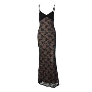 
shemoda European and American style sexy backless double-layer lace splicing suspender dress for women high-waisted slim long skirt