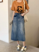 Ретро джинсовая летняя длинная джинсовая юбка, средней длины