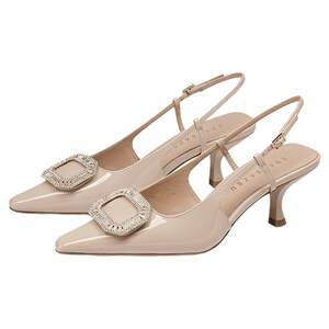 
[Sugar Cube Diamond] Sasha Suchun's new pointed toe square diamond buckle back hollow fashion sandals patent leather high heels for women