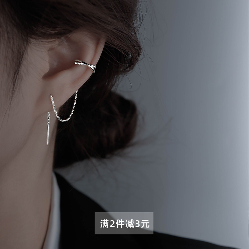 Z小姐 耳夹耳线一体式养耳洞耳线女纯银长款耳环2024年新款潮耳链
