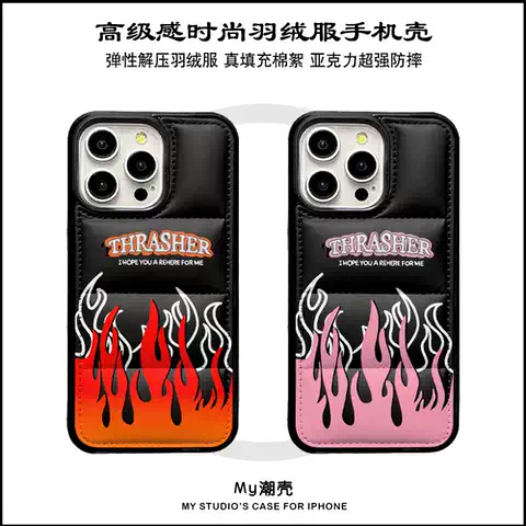 Puffy Jacket Thrasher Flames Phone Case – Flame Illustration – Pro/Plus/Max/Air  – iPhone 17,  iPhone 16, iPhone 15, iPhone 14, iPhone 13 Fashionable