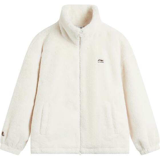 
Li Ning Imitation Rabbit Plush Jacket Women's Spring and Autumn Casual Lapel Windproof Jacket Loose Knitted Top Sportswear