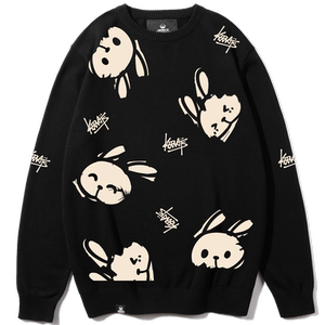 KERWATS2025 Rabbit Year of Nation Clothes Auspicious New Year Print Knitted Base Sweater for Men and Women Couples