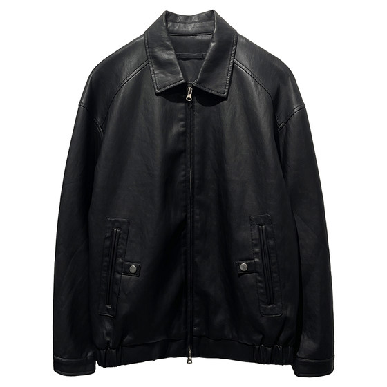 
Spring new style lapel leather jacket for men, trendy brand loose casual leather jacket, versatile and handsome motorcycle jacket