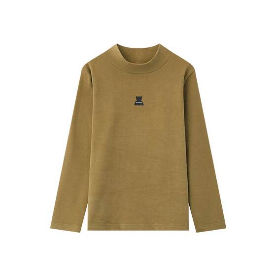 Duoduojia Boys Developer Base Shirt 2025 Spring and Autumn New Children's Plush Half High Neck Long Sleeve T-shirt