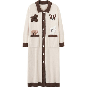 
Princess Mark Half Velvet Cartoon Nightgown Women's Autumn and Winter Cute Puppy New Long Nightgown Pajama Jacket