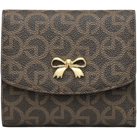 Jinlilai retro print ladies bow wallet short niche light luxury new trend wallet card bag women trendy
