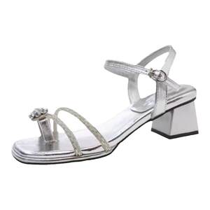 
2024 New Summer Thick Heel Sandals Women's Rhinestone Outerwear Versatile Medium Heel Fairy Style Strap Medium Heel Sandals