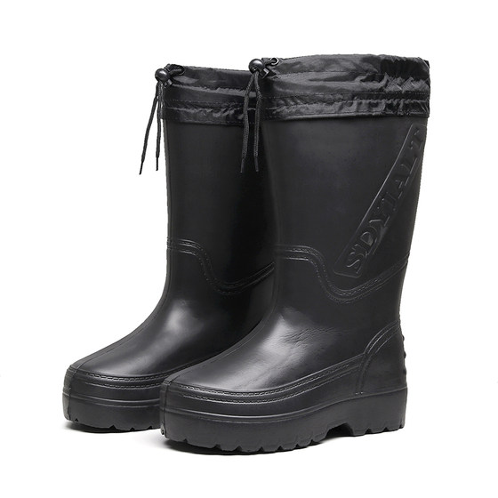 
Winter velvet rain boots for men, waterproof anti-slip rubber shoes for takeaway riders, fishing special water shoes, warm cotton rain boots