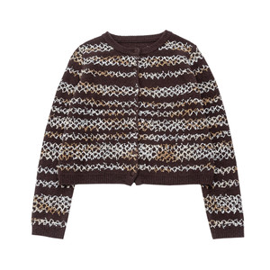 
KNgs autumn and winter retro small style French contrast short striped wool sweater cardigan sweater jacket for women