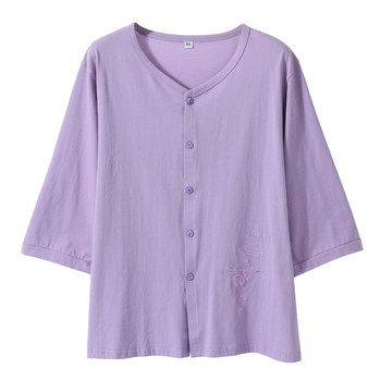 7-quarter sleeve pure cotton cardigan mother short-sleeved T-shirt