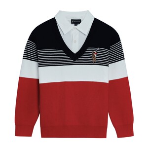 
POLOWALK children's clothing boys' fake two-piece sweater 2026 early spring new style medium and large children's long-sleeved sweater versatile and trendy