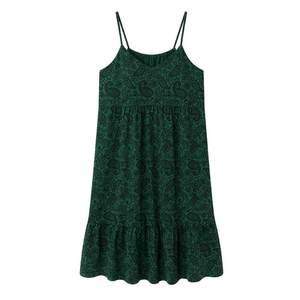 
Retro style forest green nightgown with chest pad for women's summer thin suspender sleeveless French floral dress for outdoor wear