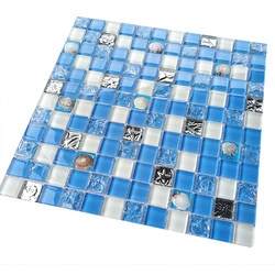 Mosaic tiles blue Mediterranean shells