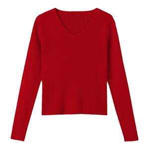 
V-neck short sweater for women with high waist spring new women's clothing slim sweater small top underwear base shirt