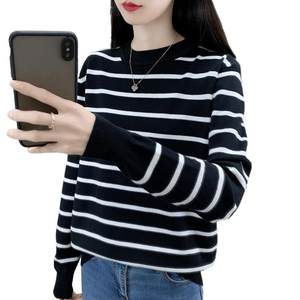 
Round-neck striped sweater loose and fashionable 2025 spring and autumn new versatile base sweater jacket women's long sleeves