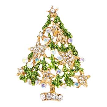 Cute diamond-encrusted Christmas tree brooch pin New Year gift
