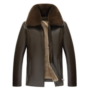 Autumn and winter middle -aged and elderly fur one leather jacket plus velvet thick dad dad dress large loose leather coat men's jacket
