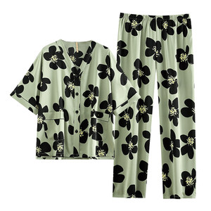 Jiale Fen Pajamas Women's Summer Silk Ice Silk Short Sleeve Long Pants Simulated Silk Home Fur Summer Set