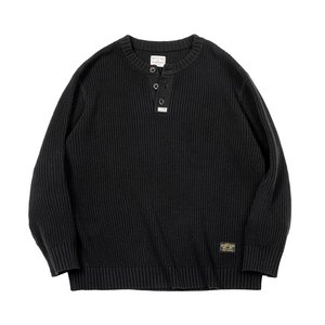 Madden Gong American retro black knitted Henry shirt Amea Kazakh vertical striped slots sweater men's autumn and winter