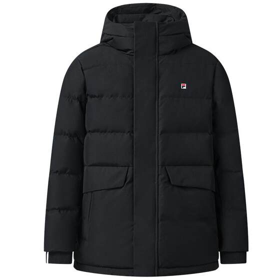 
FILA official men's mid-length down jacket 2025 winter new fashion casual warm hooded jacket