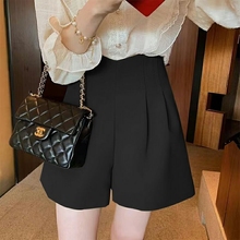 Large size suit shorts, women's spring/summer A-line chubby mm high waisted black wide leg pants, slimming casual pants, workwear pants, thin style