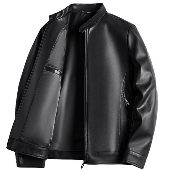
Genuine leather jacket for men with lapel, removable lining, down leather jacket, spring and autumn top layer cowhide for middle-aged dads