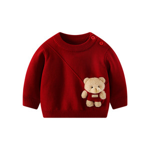 
Bobu boys New Year's greetings winter clothes baby red festive New Year clothes sweater jacket girls velvet sweater