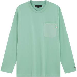 
Tommy autumn and winter men's casual commuting simple patch pocket solid color round neck inner layering shirt long-sleeved T-shirt top