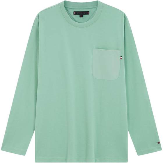 
Tommy autumn and winter men's casual commuting simple patch pocket solid color round neck inner layering shirt long-sleeved T-shirt top