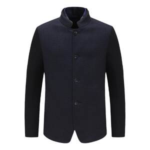 
KL153 Gloria's seasonal off-size clearance winter men's simple, casual and versatile dark blue stand-up collar woolen coat