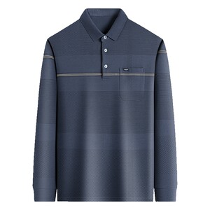 
Middle-aged dad spring long-sleeved T-shirt with real pockets men's casual lapel Polo shirt middle-aged and elderly men's clothing