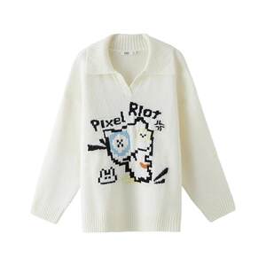 
Sanfu pullover sweater women's 2025 autumn and winter funny cat pattern V-shaped lapel loose top women's 510497