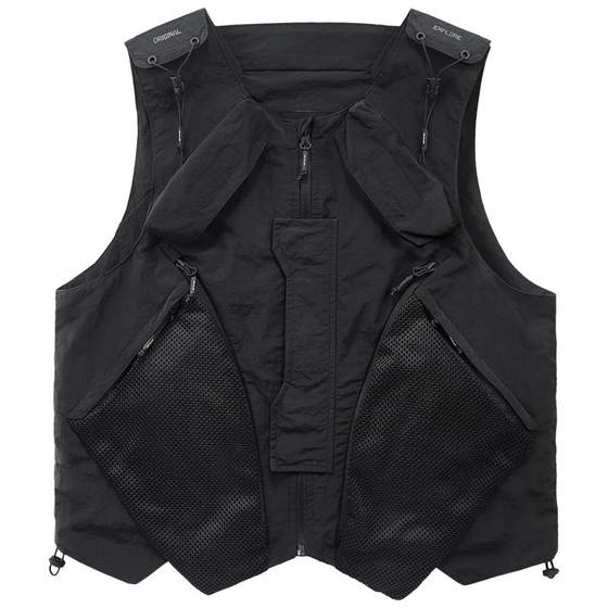 
VIP functional style vest men's splicing sports vest workout multi-pocket outdoor horse clip design sleeveless jacket