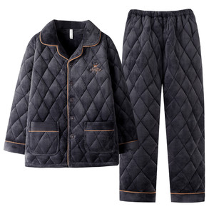 Couple pajamas for women winter three-layer thickened warm padded jacket can be worn outside men's coral velvet home wear suit winter