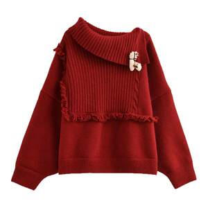 
Mori Girl Tribe Sweet Style Red White Christmas Atmosphere Pullover Women's Loose Warm Sweater Winter