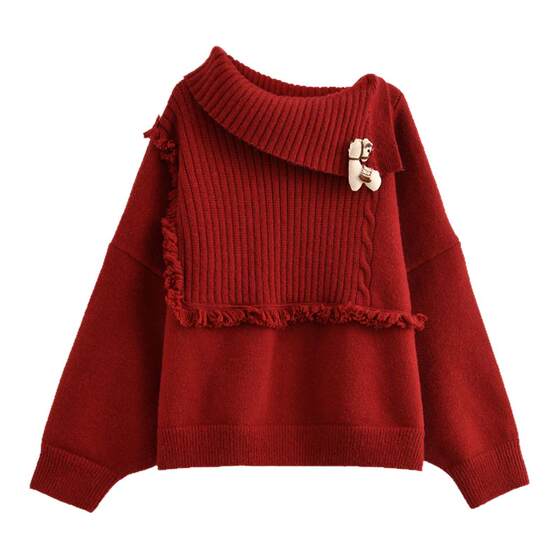 
Mori Girl Tribe Sweet Style Red White Christmas Atmosphere Pullover Women's Loose Warm Sweater Winter