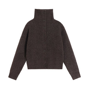 pusumede season live turtleneck sweater cardigan women's retro lapel loose temperament coat knitted top