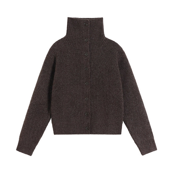 pusumede season live turtleneck sweater cardigan women's retro lapel loose temperament coat knitted top
