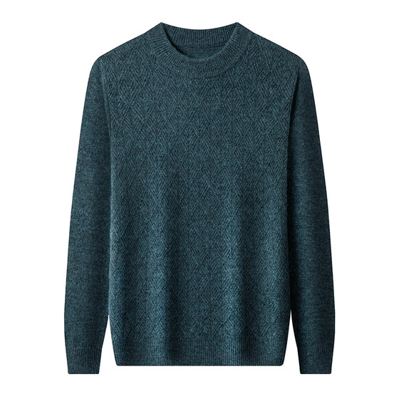 Shanghai spring bamboo winter half -high collar 100%cashmere sweater men's new thickened and warm middle -aged father high -end sweater
