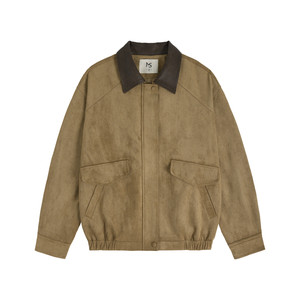 
MISAZ mid-century style jacket, milky brown suede, contoured contrasting lapel bomber jacket